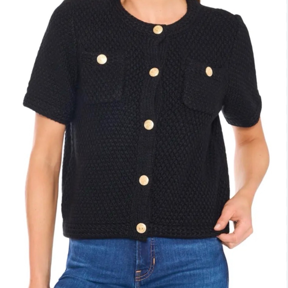 H&M Black Short Sleeve Cardigan with Gold Buttons Size Small